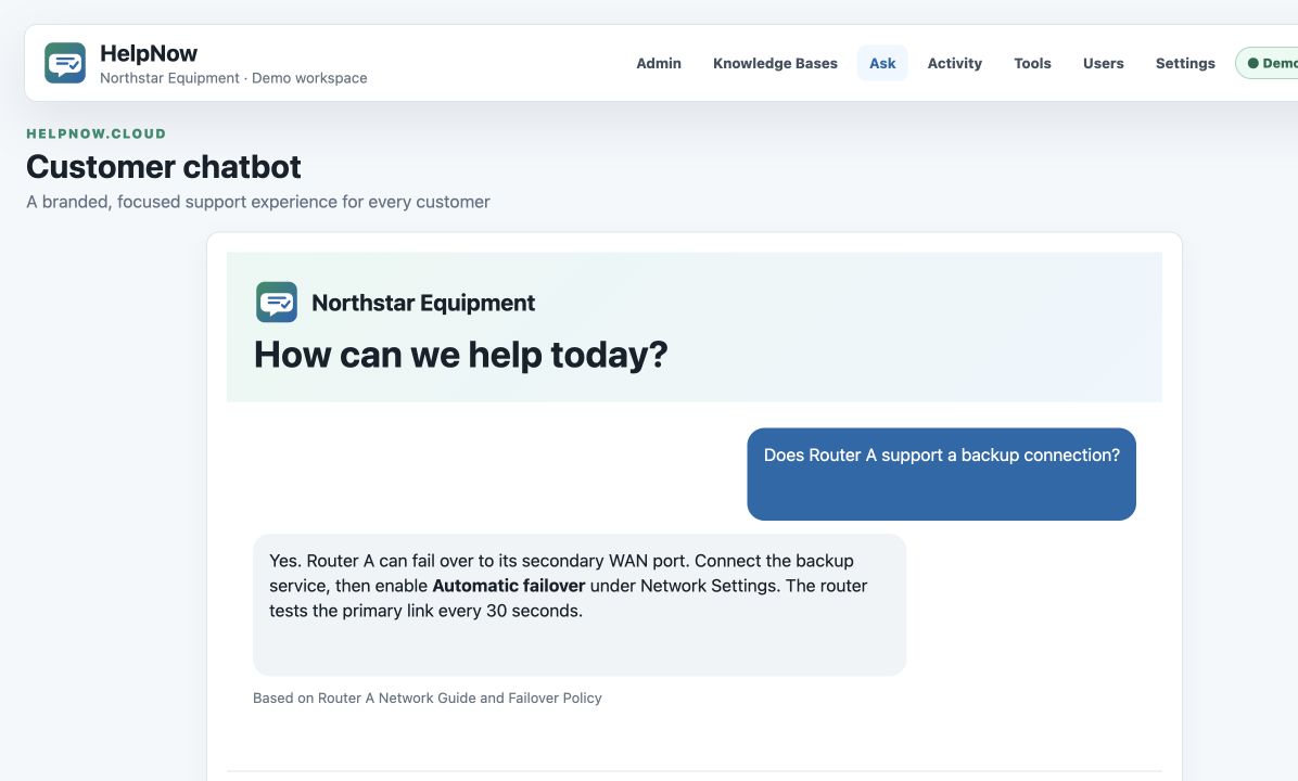Branded HelpNow customer chatbot